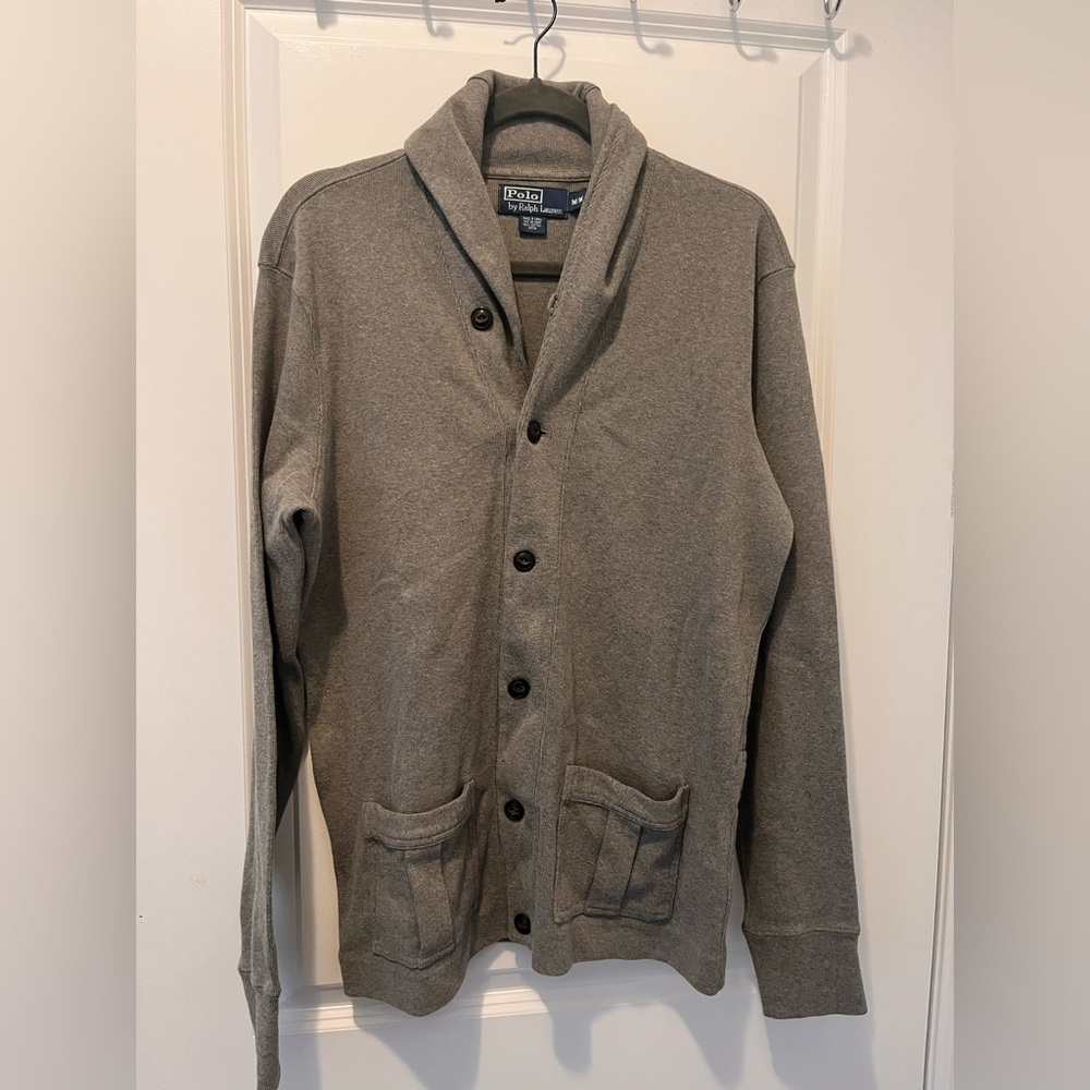 vintage men's Polo by Ralph Lauren gray cotton shawl cardigan in size medium